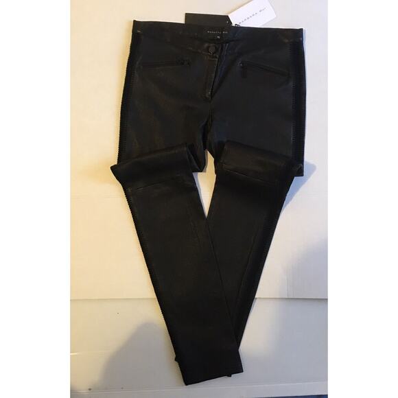 BARBARA BUI Black Leather Leggings With Crochet Side Accent Size 40/6 - Picture 3 of 6